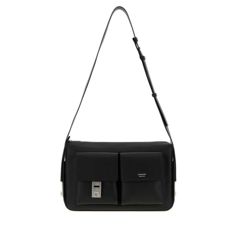 Salvatore Ferragamo Men Black Leather Twins Crossbody Bag